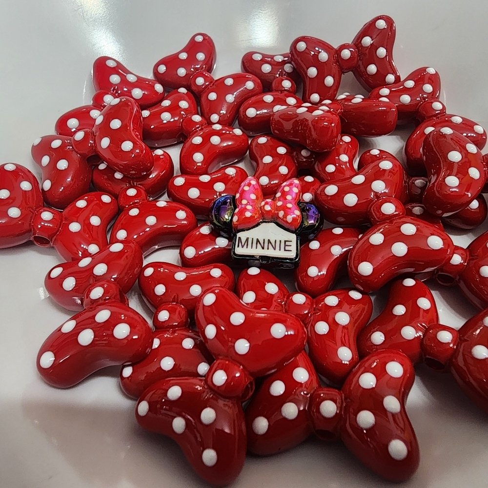 Bow Beads Red White Mouse Acrylic Crafts Jewelry Making Hair Clip Keychain 5 Pc‎